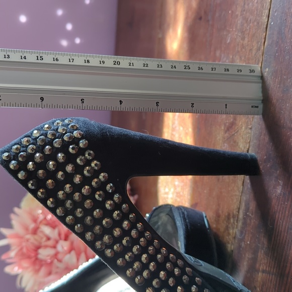 Candies Velvet Platform High Heel Rhinestone Peep Toe Pumps - Picture 11 of 13